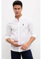 U.S. Polo Assn. قميص أبيض بأكمام طويلة للرجال