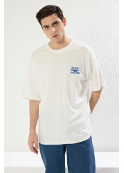  Collection Unisex Ecru Oversize Printed Cotton T-Shirt - Tmnss25Ts00031