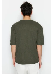  Collection Khaki Color Oversize Crew Neck Pocket T-Shirt - Tmnss23Ts00077 with Tag Detail