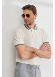 AC&Co / Altınyıldız Classics Men's Beige Slim Fit Slim Fit 100% Cotton Non-Curling Polo Collar T-Shirt