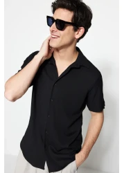  Collection قميص صيفي أسود بقصة عادية - كم قصير TMNSS23GO00055