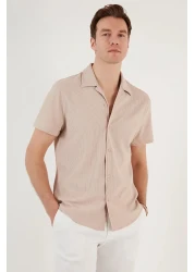 LC Waikiki قميص رجالي صيفي بأكمام قصيرة وأزرار من القطن الفاخر بنسبة 100%