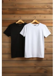  Collection Black-White Slim Fit Short Sleeve T-Shirts 100% Cotton 2-Pack - Tmnss19Bo0075