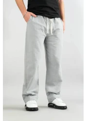 bombe Men's Gray Trousers Elastic Waist Linen Comfortable Stretchy Lycra Basic Cotton Jogger