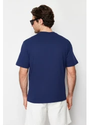  Collection Comfortable Fit Navy Blue Printed Cotton T-Shirt - TMNSS23TS00261