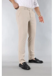 MY VİNTAGE Men's Slim Fit Quality Stretchy Lycra Ankle Length Fabric Trousers Cream