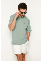  Collection Dark Mint Oversize 100% Cotton Crew Neck Minimal Text Printed Tok Fabric T-Shirt Tmnss23Ts00084