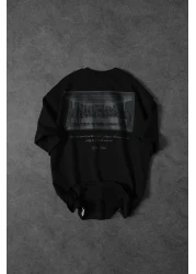 Slatra Men's Black Da Vinci Embossed Printed Oversize Tshirt