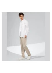 Giordano Men's Cotton Oxford Shirt - Small Lion Embroidery, Slim Fit, Full Button