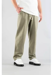 bombe Men's Khaki Linen Trousers Comfortable Fit Belted Drawstring Elastic Waist Linen Trousers