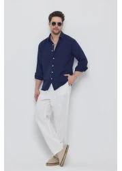 GEİO قميص كتان بقصة كبيرة الحجم للرجال