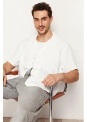  Collection Summer Oversize Linen Look White Shirt - Short Sleeve, TMNSS24GO00019