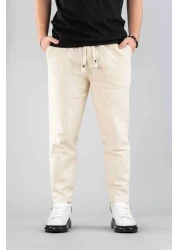 bombe Men's Jogger Linen Pants Elastic Waist Drawstring Cotton Casual Boyfriend Pants Beige