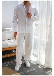 çerme قميص رجالي ذو مظهر كتان كبير الحجم