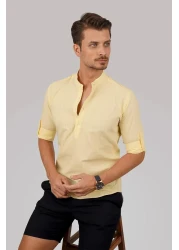 Etikmen Yellow Judge Collar Linen Three Button Men's Shirt