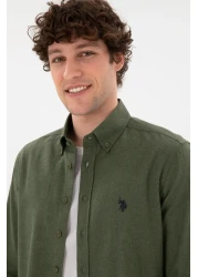 U.S. Polo Assn. قميص رجالي أساسي كاكي بأكمام طويلة 50296757 -VR027