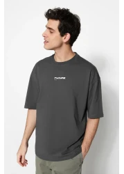  Collection تي شيرت أنثراسايت رقيق مطبوع كبير الحجم - 100% Tinne TMNSS23TS00171