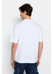 Collection White Oversize/Wide Cut Short Sleeve Landscape Printed 100% Cotton T-Shirt Tmnss23Ts00242