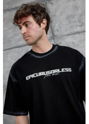NOMARC Black Epicurusarless Written Oversize Tshirt