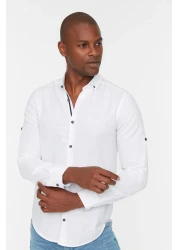  Collection TMNSS20GO0189 - 100% Cotton Slim Fit White Shirt with Long Sleeves and Epaulettes
