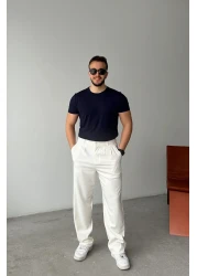 Livio Ferri بنطال رجالي من القماش ذو ثنيات فضفاضة