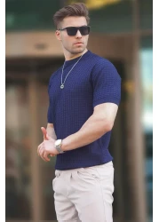 Madmext تيشيرت رجالي باللون الأزرق الداكن 5685