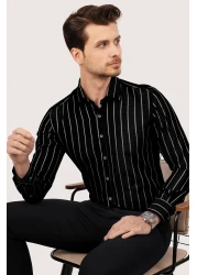 Etikmen قميص رجالي Slimfit مخطط بالأبيض والأسود