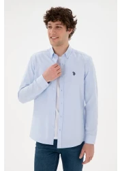 U.S. Polo Assn. قميص رجالي أساسي بأكمام طويلة باللون الأزرق الفاتح 50296777 -VR003