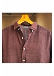 Hazhers قميص رجالي كبير الحجم بياقة وأكمام طويلة من الكتان قميص صيفي