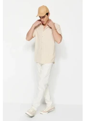  Collection Summer Textured Wrap Knitted Shirt - Stone, Regular Fit, Short Sleeve Tmnss23Go00055