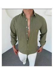 DEFES قميص رجالي من الكتان المطرز مقاس كبير