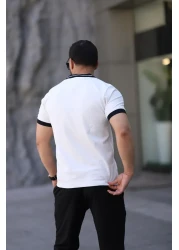 ZENGOLL & RAMİRES Men's Cotton Fabric Slim Fit White Polo Neck T-Shirt