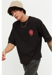  Collection Geometric Printed Black Oversize Cotton T-Shirt - TMNSS21TS1062