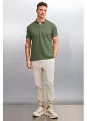 GRIMELANGE MARTEN Men's 100% Cotton Short Sleeve Regular Fit Khaki Polo Collar T-shirt