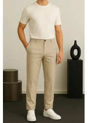 Ser Joven بنطلون قماش بقصة ضيقة باللون البيج للرجال