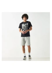 SP Characters Batman Print Crew Neck T-shirt with Short Sleeves