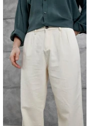 NOMARC Cream Baggy Fit Linen Trousers