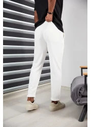 JACK CAPRİO High Quality Patterned Lycra Men's Jogger Pants - Double Leg, White