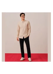 Giordano قميص أكسفورد قطني للرجال - تطريز أسد صغير، قصة ضيقة، أزرار كاملة