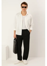  Collection بنطلون أسود واسع الساق من القماش الفضفاض TMNSS23PL00039