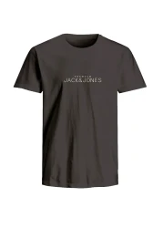 Jack & Jones تي شيرت رجالي مطبوع عليه شعار برقبة دائرية باللون الأسود
