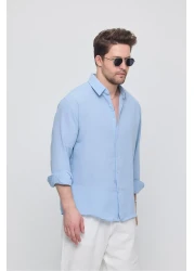 GEİO قميص كتان بقصة كبيرة الحجم للرجال