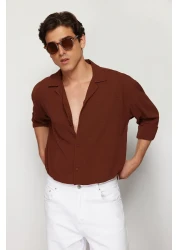  Collection Apaş Collar Oversize Summer Linen Look Shirt - TMNSS23GO00053