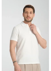 Frappoli Walfer Men's Slim Fit Polo Neck White T-Shirt - 100% Cotton, Non-Shrink Fabric