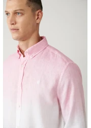 Avva قميص كتان 100% بياقة بأزرار وردية للرجال A41y2195