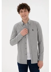 U.S. Polo Assn. قميص أساسي رمادي فاتح بأكمام طويلة للرجال 50296757 -VR001