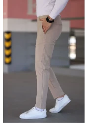 Bürke Men's Bone Color Quality Stretchy Lycra Fabric Ankle Length Pants