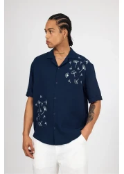 İLKCET MODA قميص من الكتان الموسلين مع تفاصيل مطرزة