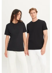 AC&Co / Altınyıldız Classics Men/Unisex Black 100% Cotton Slim Fit Slim Fit Crew Neck Basic T-Shirt
