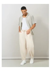 Styli Premium Cotton Slub Cotton Wide Leg Pants